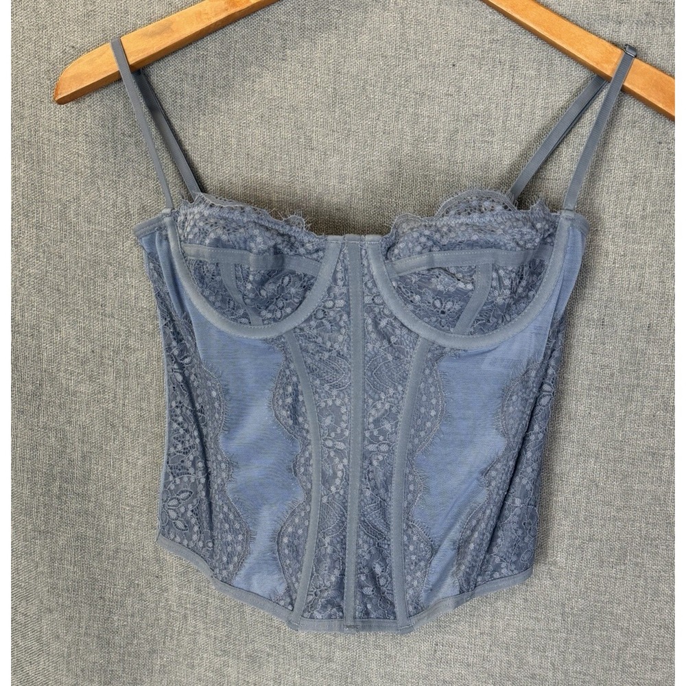 NWT Out From Under Modern Love Lace Corset Top Medium Blue Urban Outfitters NEW